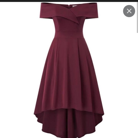 burgundy off the shoulder high low dress Chiffon Off the Shoulder Drape High Low Dress with Ruffle Hem main image 1